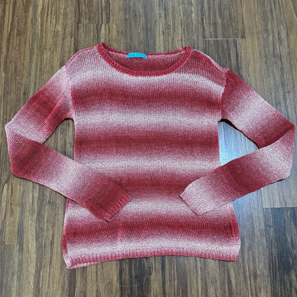 Alice+Olivia Women's  “Ethan” Ombré Striped Sweater Red White Cotton